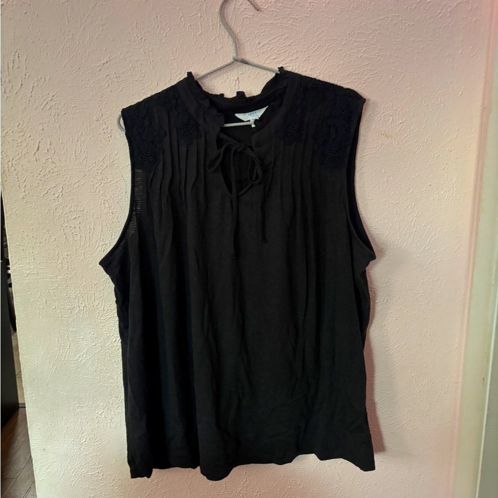Time and Tru Black Relaxed Tie Front Blouse